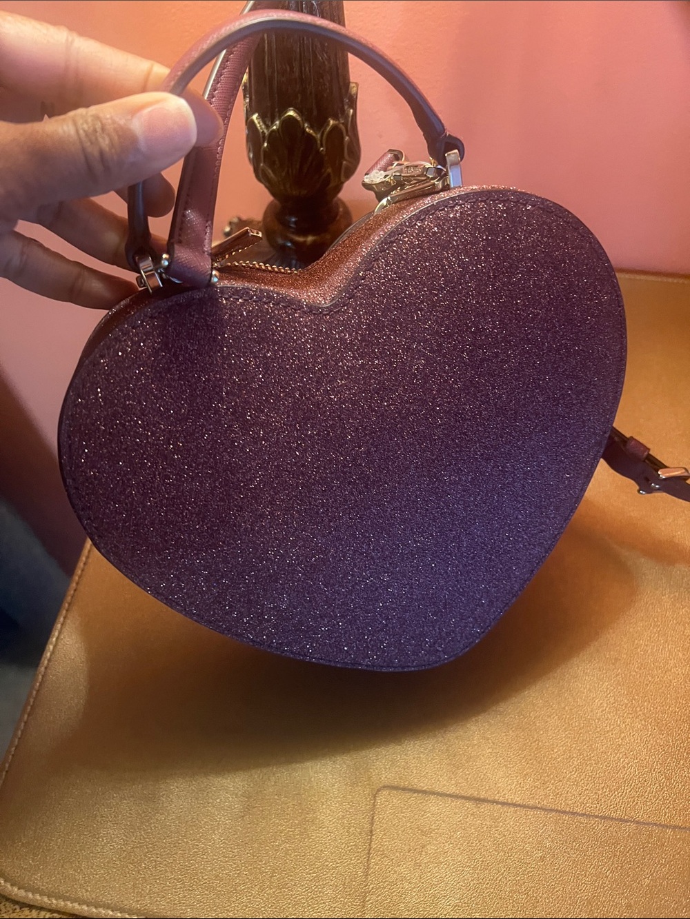 kate spade burgundy Glitter Heart Crossbody Purse - Picture 3 of 4